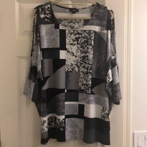 Alfani 2X Black & White Pattern Cold Shoulder Top